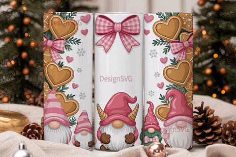 Pink Christmas Gnomes 20oz Tumbler Wrap Sublimation DesignSVG 