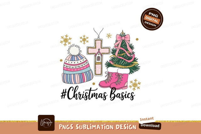 Pink Christmas Hat Boots Tree Cross Snowflakes image Sublimation Designangry 