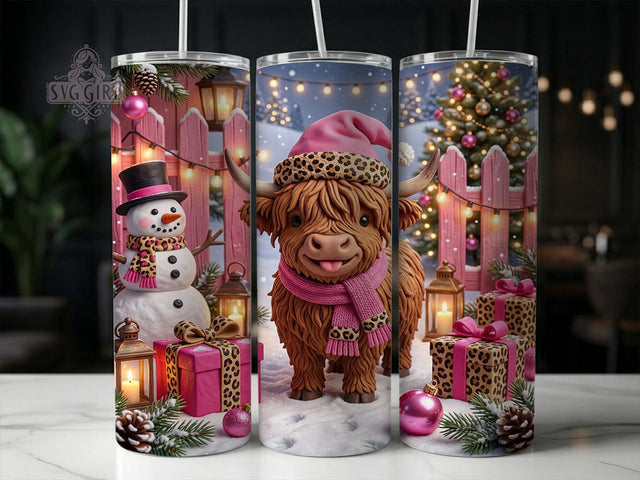 Pink Christmas Highland Cow 20oz Tumbler, Pink Highland Cow, Christmas Highland, Highland Cow Tumbler, Pink Cow Tumbler, Highland Cow PNG, Pink Christmas PNG, 20oz Tumbler Wrap Sublimation SvggirlplusArt 