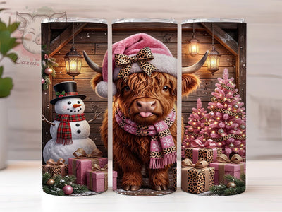 Pink Christmas Highland Cow 20oz Tumbler, Pink Highland Cow, Highland Cow Tumbler, Christmas Cow Wrap, Pink Christmas Cow, Highland Cow PNG, 20oz Tumbler Wrap, Cute Highland Cow Sublimation Lara' s Designs 