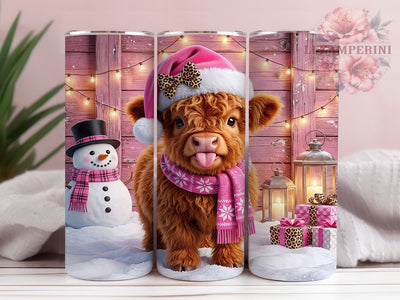 Pink Christmas Highland Cow 20oz Tumbler, Pink Highland Cow, Highland Cow Tumbler, Christmas Highland, Pink Cow Tumbler, Highland Cow PNG, Pink Christmas PNG, 20oz Tumbler Wrap Sublimation Li Zamperini 