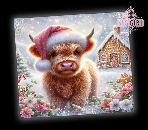 Pink Christmas Highland Cow 20oz Tumbler Wrap Sublimation Design, Straight Tapered Tumbler Wrap, Gingerbread Tumbler Png, Instant Digital Download Sublimation SvggirlplusArt 