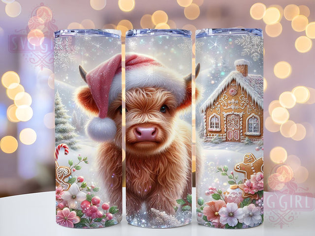 Pink Christmas Highland Cow 20oz Tumbler Wrap Sublimation Design, Straight Tapered Tumbler Wrap, Gingerbread Tumbler Png, Instant Digital Download Sublimation SvggirlplusArt 