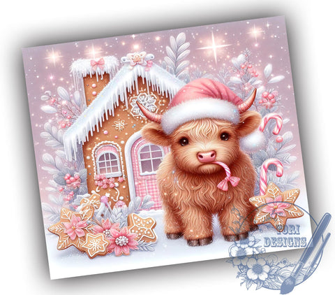 Pink Christmas Highland Cow Gingerbread Cookies 20oz Skinny Tumbler PNG, Highland Cow Tumbler Wrap, Sublimation Design, Straight & Tapered Tumbler Wrap, Instant Digital Download Sublimation ToriDesigns 