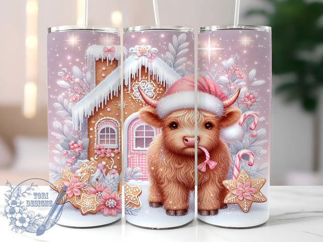 Pink Christmas Highland Cow Gingerbread Cookies 20oz Skinny Tumbler PNG, Highland Cow Tumbler Wrap, Sublimation Design, Straight & Tapered Tumbler Wrap, Instant Digital Download Sublimation ToriDesigns 