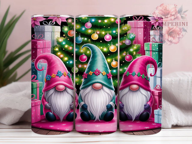 Pink Christmas Holiday Gnome Tumbler, Pink Holiday Gnomes, Cute Christmas Gnome, 20Oz Wrap Design, Christmas Sublimation, Pink Winter Art, Festive Gnome Theme Sublimation Li Zamperini 
