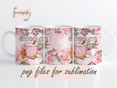 Pink Christmas Hot Chocolate Mug Wrap Design, Instant Digital Design Download Mug Wrap Design, Mug Design PNG Sublimation PrintingLife 
