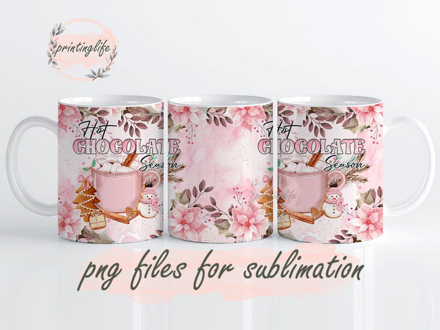 Pink Christmas Hot Chocolate Mug Wrap Design, Instant Digital Design Download Mug Wrap Design, Mug Design PNG Sublimation PrintingLife 