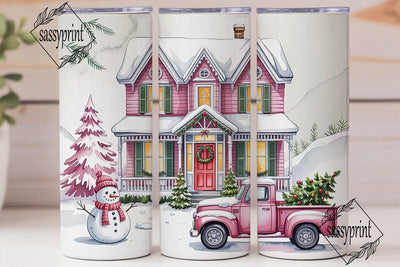 Pink Christmas House 20oz Tumbler Wrap Sublimation sassyprint 