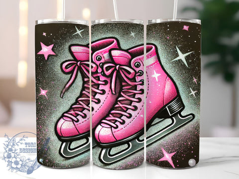 Pink Christmas Ice Skates 20oz Tumbler, Pink Christmas, Tumbler Wrap, Sublimation Design, Winter Holiday, Christmas Gift, Cute Winter Decor Sublimation ToriDesigns 