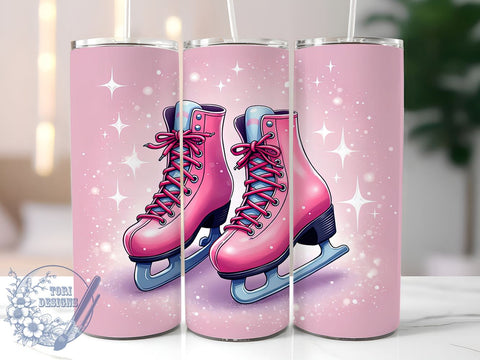 Pink Christmas Ice Skates 20oz Tumbler, Pink Christmas, Tumbler Wrap, Sublimation Design, Winter Holiday, Christmas Gift, Cute Winter Decor Sublimation ToriDesigns 