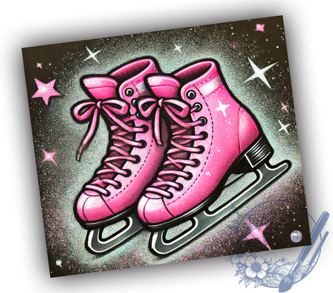 Pink Christmas Ice Skates 20oz Tumbler, Pink Christmas, Tumbler Wrap, Sublimation Design, Winter Holiday, Christmas Gift, Cute Winter Decor Sublimation ToriDesigns 