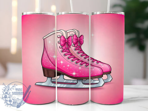 Pink Christmas Ice Skates 20oz Tumbler, Pink Christmas, Tumbler Wrap, Sublimation Design, Winter Holiday, Christmas Gift, Cute Winter Decor Sublimation ToriDesigns 