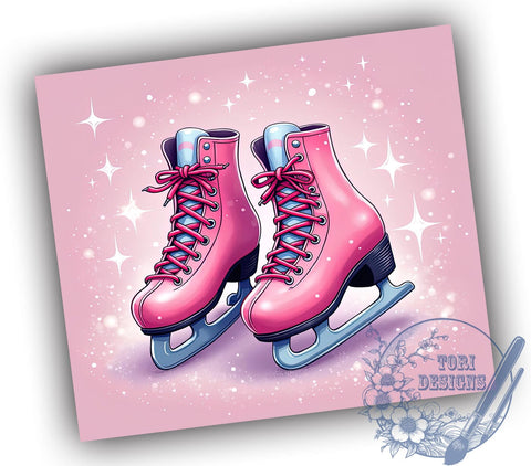 Pink Christmas Ice Skates 20oz Tumbler, Pink Christmas, Tumbler Wrap, Sublimation Design, Winter Holiday, Christmas Gift, Cute Winter Decor Sublimation ToriDesigns 