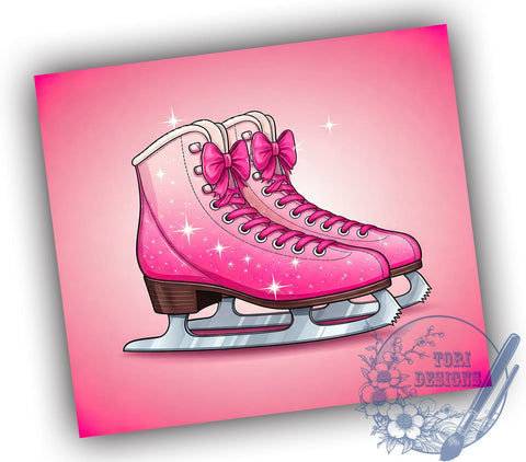 Pink Christmas Ice Skates 20oz Tumbler, Pink Christmas, Tumbler Wrap, Sublimation Design, Winter Holiday, Christmas Gift, Cute Winter Decor Sublimation ToriDesigns 
