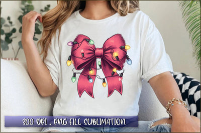 Pink Christmas Lights Coquette Bow Sublimation Clipart Sublimation Shetara Begum 