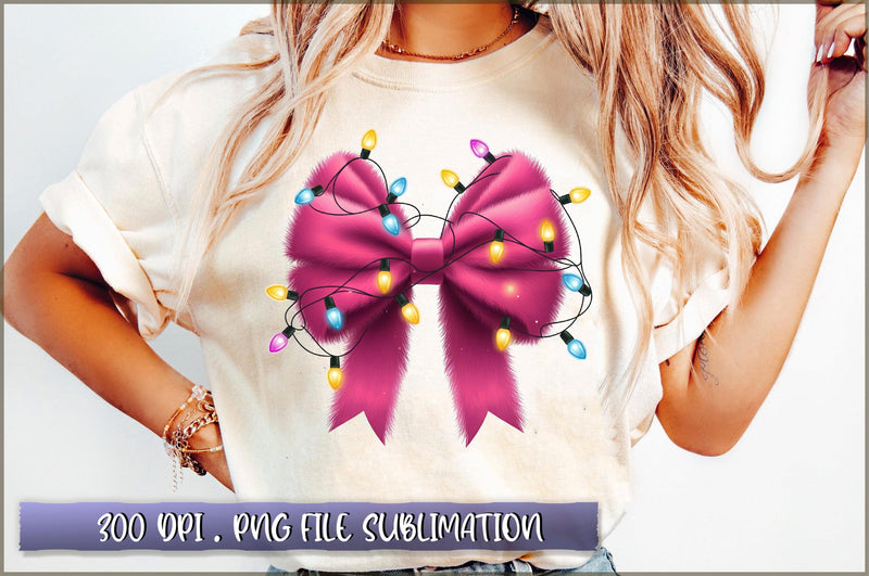 Pink Christmas Lights Coquette Bow Sublimation Clipart Sublimation Shetara Begum 