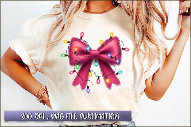 Pink Christmas Lights Coquette Bow Sublimation Clipart Sublimation Shetara Begum 