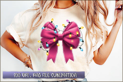 Pink Christmas Lights Coquette Bow Sublimation Clipart Sublimation Shetara Begum 
