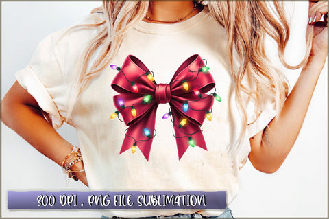 Pink Christmas Lights Coquette Bow Sublimation Clipart Sublimation Shetara Begum 