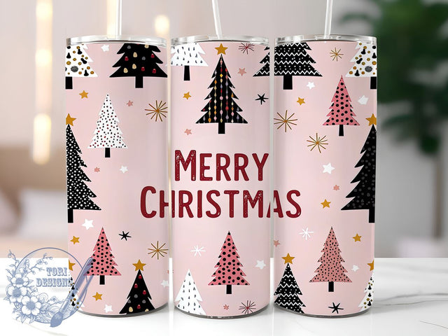 Pink Christmas Merry Xmas Festive Tumbler Wrap, Merry Christmas Drinkware, 20oz Tumbler Wrap, Sublimation Mug, Holiday Gift, Xmas Decor, Festive Drinkware Sublimation ToriDesigns 