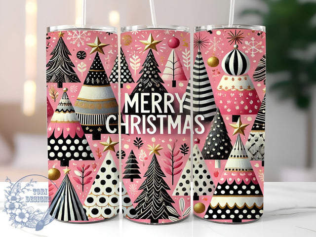 Pink Christmas Merry Xmas Festive Tumbler Wrap, Merry Christmas Drinkware, 20oz Tumbler Wrap, Sublimation Mug, Holiday Gift, Xmas Decor, Festive Drinkware Sublimation ToriDesigns 