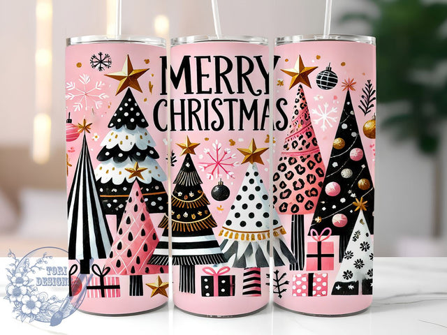 Pink Christmas Merry Xmas Festive Tumbler Wrap, Merry Christmas Drinkware, 20oz Tumbler Wrap, Sublimation Mug, Holiday Gift, Xmas Decor, Festive Drinkware Sublimation ToriDesigns 