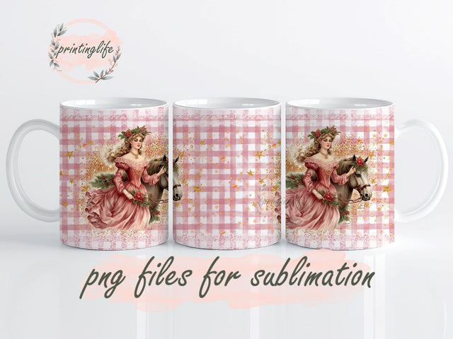 Pink Christmas Mug Victorian Christmas Sublimation Design Digital Download PNG, Pink Gold Christmas Mug Sublimation PrintingLife 