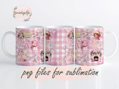 Pink Christmas Mug Wrap Design, Instant Digital Design Download Mug Wrap Design, Mug Design PNG Sublimation PrintingLife 