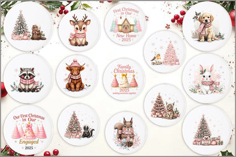 Pink Christmas Ornaments PNG Bundle Sublimation Shetara Begum 