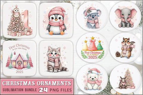 Pink Christmas Ornaments PNG Bundle Sublimation Shetara Begum 