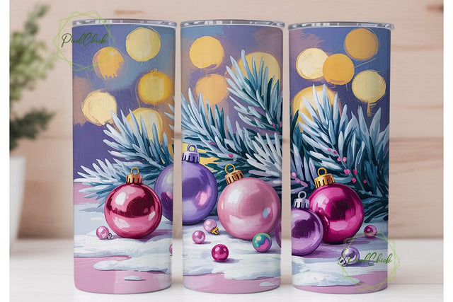 Pink Christmas Ornaments Tumbler Wrap Sublimation PixelChick 