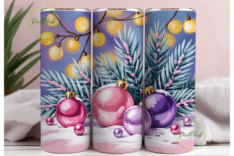 Pink Christmas Ornaments Tumbler Wrap Sublimation PixelChick 