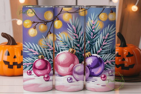 Pink Christmas Ornaments Tumbler Wrap Sublimation PixelChick 