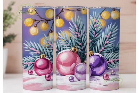 Pink Christmas Ornaments Tumbler Wrap Sublimation PixelChick 
