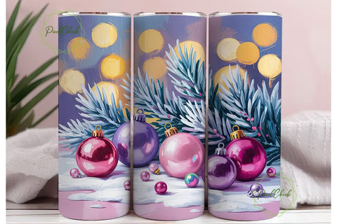 Pink Christmas Ornaments Tumbler Wrap Sublimation PixelChick 