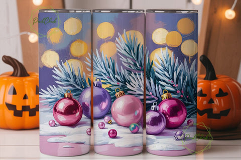 Pink Christmas Ornaments Tumbler Wrap Sublimation PixelChick 