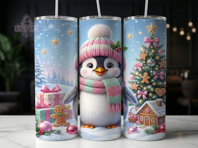 Pink Christmas Penguin 20oz Tumbler, Pink Penguin, Christmas Penguin, Pink Christmas, Penguin Tumbler, Penguin Tumbler PNG, Pink Penguin PNG, 20oz Tumbler Wrap Sublimation SvggirlplusArt 