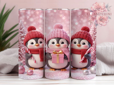 Pink Christmas Penguins 20oz Tumbler, Pink Penguin PNG, Pink Xmas Tumbler, Cute Penguin Wrap, Festive Penguins, Holiday Tumbler Sub, Winter Penguin Cup, Pink Christmas Sub Sublimation Li Zamperini 