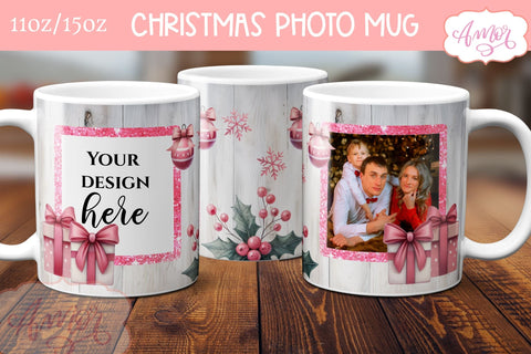Pink Christmas photo mug wrap PNG Sublimation | festive mug Sublimation Amorclipart 