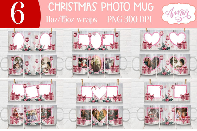 Pink Christmas photo mug wrap PNG Sublimation | festive mug Sublimation Amorclipart 