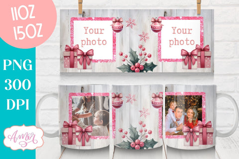 Pink Christmas photo mug wrap PNG Sublimation | festive mug Sublimation Amorclipart 