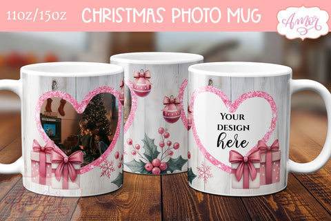 Pink Christmas photo mug wrap PNG Sublimation | festive mug Sublimation Amorclipart 