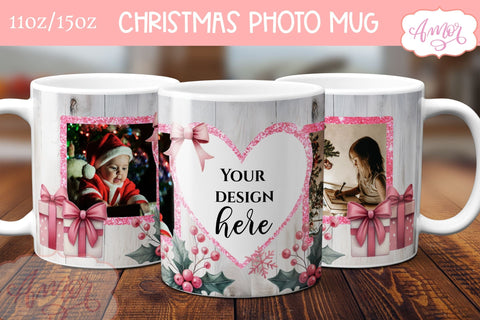 Pink Christmas photo mug wrap PNG Sublimation | festive mug Sublimation Amorclipart 