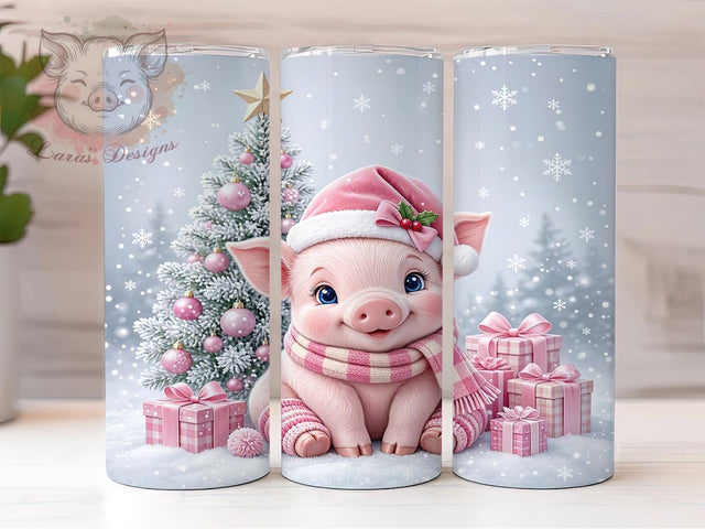 Pink Christmas Pig 20oz Tumbler, Pink Christmas Pig, 20oz Tumbler Wrap, Sublimation Design, Cute Pig PNG, Pink Christmas Tumbler Wrap, Holiday Tumbler Design, Digital Download Sublimation Lara' s Designs 