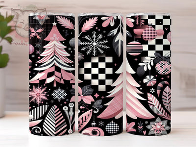 Pink Christmas Plaid Tumbler, Holiday Tree Design, 20oz Sublimation Wrap, Festive Drinkware, Christmas Plaid Art, Winter Tumbler Design, Digital Download Sublimation Lara' s Designs 