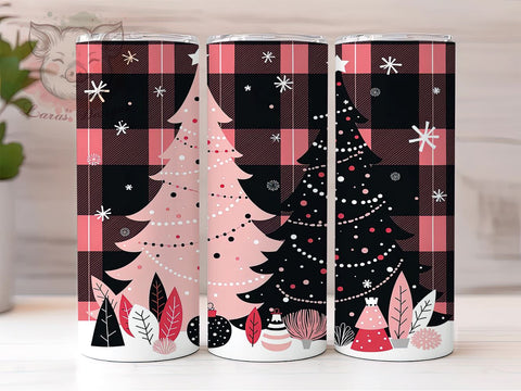 Pink Christmas Plaid Tumbler, Holiday Tree Design, 20oz Sublimation Wrap, Festive Drinkware, Christmas Plaid Art, Winter Tumbler Design, Digital Download Sublimation Lara' s Designs 