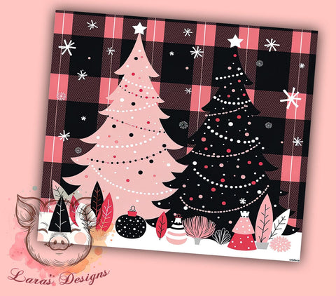 Pink Christmas Plaid Tumbler, Holiday Tree Design, 20oz Sublimation Wrap, Festive Drinkware, Christmas Plaid Art, Winter Tumbler Design, Digital Download Sublimation Lara' s Designs 