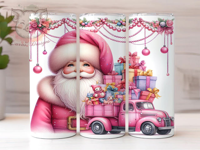 Pink Christmas Santa 20oz Tumbler Png, Straight & Tapered Tumbler Png, Pink Christmas Truck Tumbler Png, Digital Download PNG Sublimation Lara' s Designs 