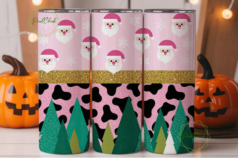 Pink Christmas Santa Tumbler Wrap Sublimation PixelChick 